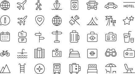 Fototapeta premium Travel Icons A Comprehensive Set of Line Icons for Travel and Tourism