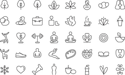 Naklejka premium Wellness & Fitness Line Icons 40 Minimalist Vector Illustrations