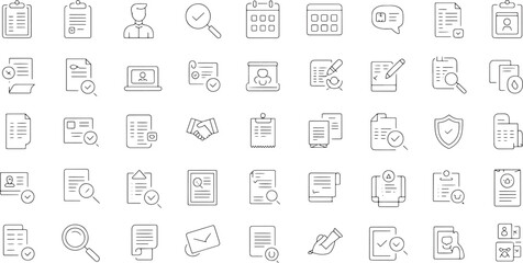 Detailed outline icons for essential business operations, document management, administrative tasks, and digital communication, suitable for modern interfaces