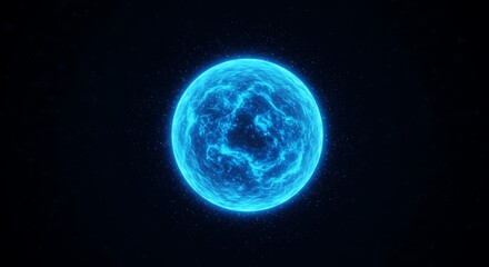 Fototapeta premium Captivating Blue Energy Sphere Illuminating the Dark Cosmic Expanse with Tiny Glowing Particles