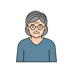 Illustrated Portrait of a Smiling Elderly Woman with Glasses