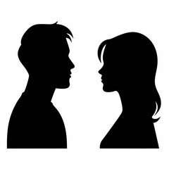 Man and woman silhouette face to face vector stock illustration