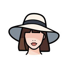 Stylish Woman Wearing a Wide-Brimmed Hat Illustration
