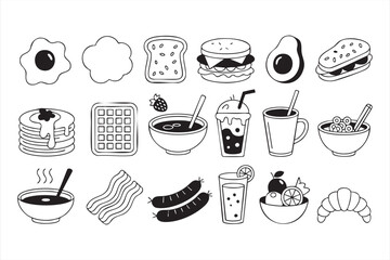 Breakfast Food Icons Set in Clean Line Vector Style