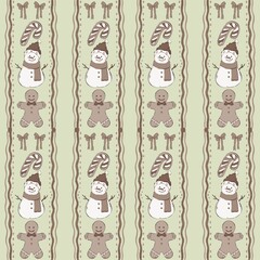 Christmas Seamless Pattern, Festive Holiday Winter Design with Ornaments, Snowflakes, Candy Canes and Gifts, Cute Cozy Christmas Illustration for Seasonal Decoration and Background
