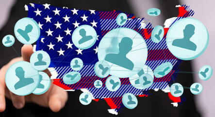 Obraz premium Visual representation of a nationwide network connecting individuals across the United States.