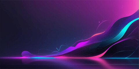 Abstract purple and blue flowing wave design with glowing lines creates a vibrant backdrop