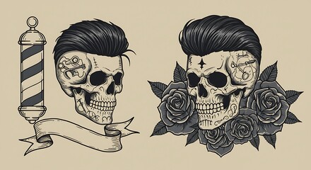 Vintage Tattoo Skulls: Hand-Drawn Elegance