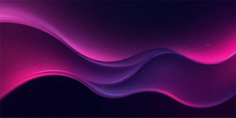 Abstract waves of purple, pink, and blue light flow across a backdrop, creating a dynamic and colorful design