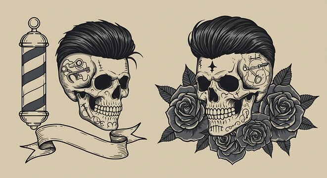 Vintage Tattoo Skulls: Hand-Drawn Elegance