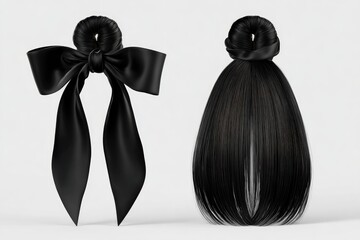 Black satin ribbon hair accessory with bun