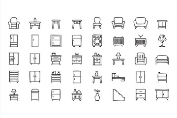 Home Furniture Icons Set in Clean Line Vector Style