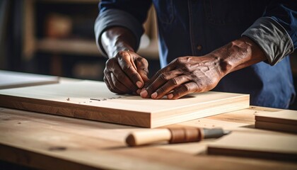 Close Up Of Craftsman Marking Wood In Workshop