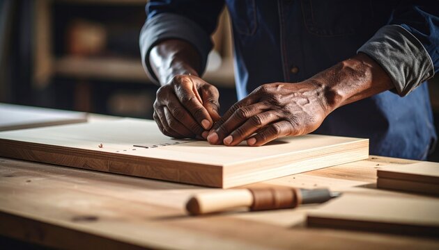 Close Up Of Craftsman Marking Wood In Workshop - Powered by Adobe