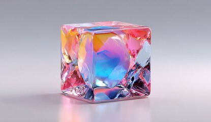 Irregular, multicolored cube, reflecting light