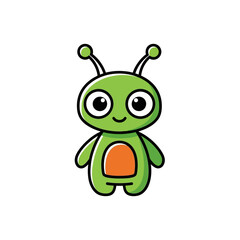Cute Green Alien Cartoon Character with Orange Belly