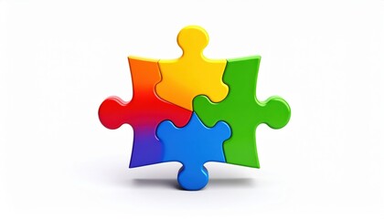 Colorful Four Piece Jigsaw Puzzle Isolated On White Background