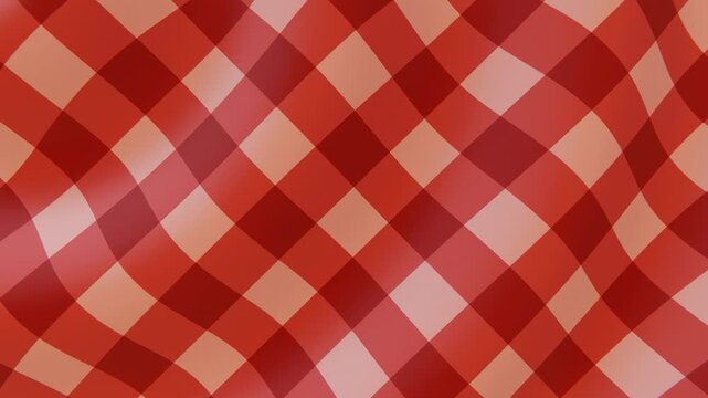 Horizontal 3D red retro gingham picnic food texture plaid pattern loop animation celebration festival wallpaper mockup cut out banner menu advertisement marketing space presentation sale backgrounds
