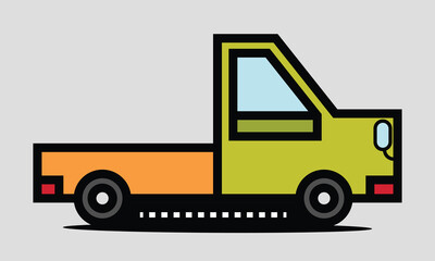 Transport Service Mini Pickup Truck Thick Outline Border Vector Illustration