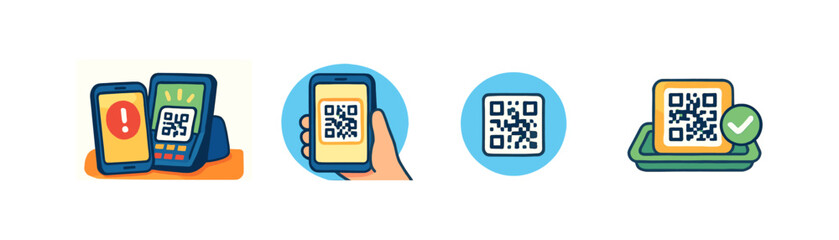 Qr code flat icon set. scan, verification, payment icons for digital transactions