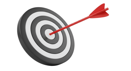 Red arrow hitting the center of a target isolated PNG with Transparent Background