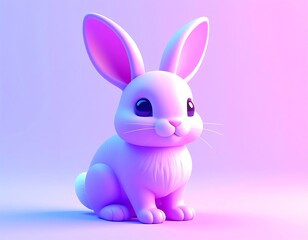 Obraz premium A Charming Pastel Pink 3D Rendered Bunny Sitting Quietly in Soft Ambient Light