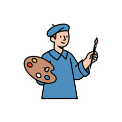 Artist in Blue Beret with Paintbrush and Palette