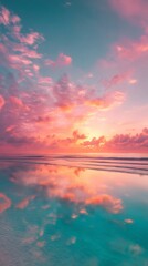 Obraz premium Vibrant sunset reflecting on the calm ocean water with colorful clouds above
