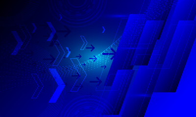 blue arrow tiles pattern circuit electronic cyberspace dot lines wave curves abstract high technology background