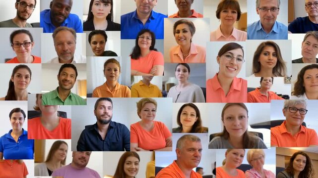 Global team communicates through online video conference call, diverse people in virtual meeting show remote work technology, this digital screen connects many employees for business collaboration - Powered by Adobe