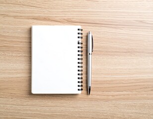 Blank notebook and pen on a wooden table