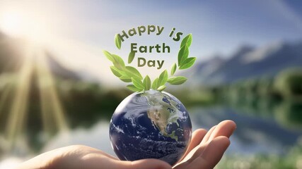 Hand holding planet earth on nature background symbolizes environmental care, Happy Earth Day concept shows need for conservation, this image is a powerful call to protect our beautiful fragile planet