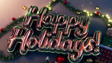 Happy Holidays shiny red text is a festive christmas celebration, this beautiful winter greeting has garland lights and snow, a classic new year card that conveys warm holiday celebration joy - Powered by Adobe