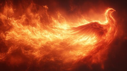 Fiery phoenix rising, smoky sky, fantasy art