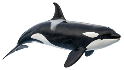 Fototapeta premium Majestic Killer Whale (Orcinus Orca) Swimming with Detailed Black and White Markings isolated on a white background, cutout, PNG.