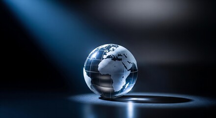Beacon of Innovation: A Dramatic Glass Earth Illuminated by an Ethereal Blue Light Beam.