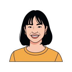 Smiling Woman with Bob Haircut and Gold Hoop Earrings Illustration