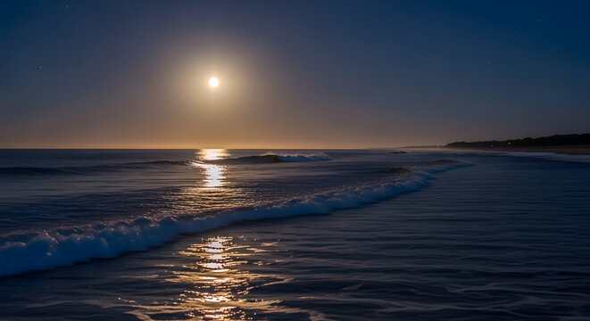 Moonlit ocean waves create a serene and calming nighttime seascape beauty and tranquility of nature