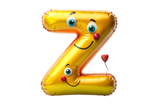 Letter Z in Doodle Style Shaped as a Fast-Moving Birthday Balloon with Energetic Face – Isolated on Transparent Background, PNG, AI Generated