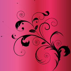A beautiful black floral pattern with delicate flowers, set against a red gradient background.