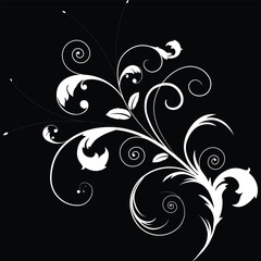 A beautiful white floral pattern with delicate flowers, set against a deep black background