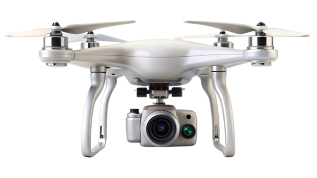 Drone with Camera, Modern QuadCopter for Aerial Photography, Isolated on White or Transparent Background, PNG, AI Generated