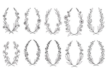 Delicate botanical ink wreath illustration