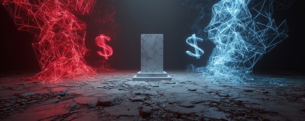 Abstract low poly visualization of digital economies with vibrant wire-frame effects