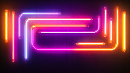 Neon lights display with vibrant purple and orange colors in an artistic arrangement on a dark background