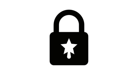 Black Padlock with White Star Icon for Security.