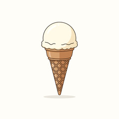 Cartoon Vanilla Ice Cream Cone with Waffle Texture