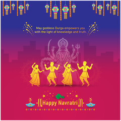 Happy Navratri Goddess Durga, Garba Dance. Social Media Post Vector Layered. Festival, Dussehra, Lamps