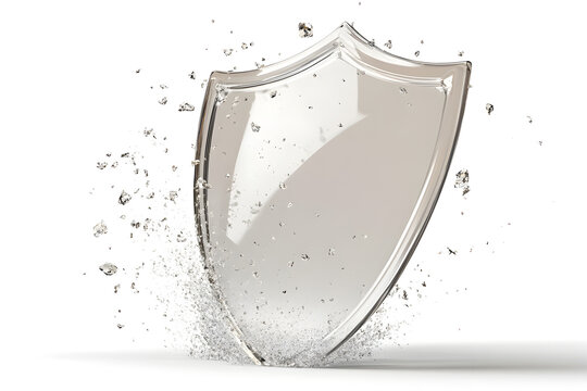 Crystal shield shattering into pieces against an impact. Concept of security and strong protection breaking down under pressure. - Powered by Adobe