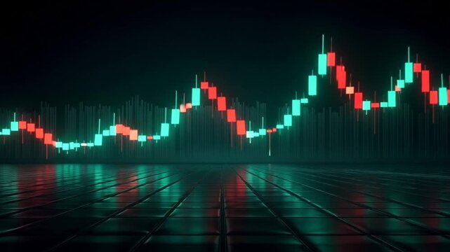 Animated stock market graph with candlestick patterns and price fluctuations